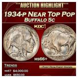 1934-p Buffalo Nickel Near Top Pop 5c ms66+ SEGS