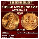 1935-p Lincoln Cent Near Top Pop 1c ms67+ rd SEGS