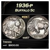 1936-p Buffalo Nickel 5c ms67 SEGS