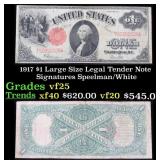 1917 $1 Large Size Legal Tender Note Grades vf+ Si