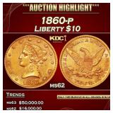1860-p Gold Liberty Eagle $10 ms62 USCG