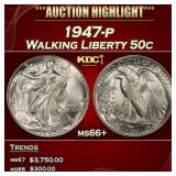 1947-p Walking Liberty Half Dollar 50c ms66+ SEGS