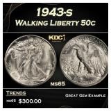 1943-s Walking Liberty Half Dollar 50c Grades ms65