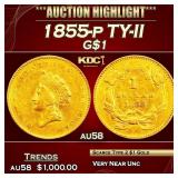 1855-p Gold Dollar TY-II $1 au58 SEGS