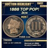 1888 Proof Three Cent Copper Nickel TOP POP! 3cn p