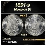 1891-s Morgan Dollar $1 Grades ms63