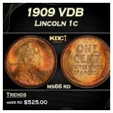 1909 VDB Lincoln Cent 1c Grades ms66 rd