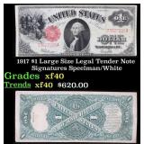 1917 $1 Large Size Legal Tender Note Grades xf Sig