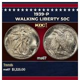 1939-p Walking Liberty Half Dollar 50c ms67 SEGS