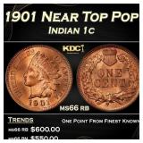 1901 Indian Cent Near Top Pop! 1c Grades ms66 rb