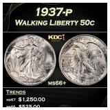 1937-p Walking Liberty Half Dollar 50c ms66+ SEGS