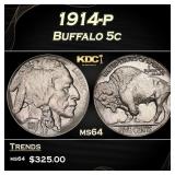 1914-p Buffalo Nickel 5c Grades ms64