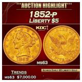 1852-p Gold Liberty Half Eagle $5 ms63 USCG