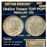 1943-d Mercury Dime Toned TOP POP! 10c ms68+ fsb S