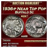 1936-p Buffalo Nickel Near Top Pop 5c ms68 SEGS