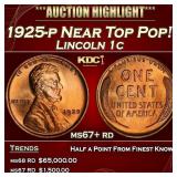 1925-p Lincoln Cent Near Top Pop! 1c ms67+ rd SEGS