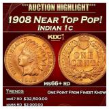 1908 Indian Cent Near Top Pop! 1c ms66+ rd SEGS