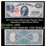 1917 $1 Large Size Legal Tender Note Grades vf+ Si