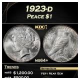 1923-d Peace Dollar $1 Grades ms64+
