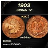 1903 Indian Cent . 1c Grades ms64 rd