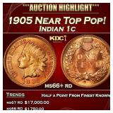 1905 Indian Cent Near Top Pop! 1c ms66+ rd SEGS