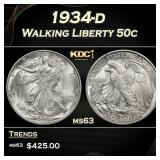 1934-d Walking Liberty Half Dollar 50c Grades ms63