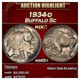 1934-d Buffalo Nickel 5c ms65+ SEGS