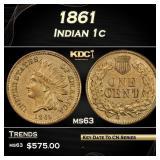 1861 Indian Cent 1c Grades ms63