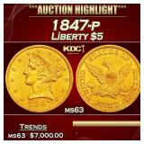 1847-p Gold Liberty Half Eagle $5 ms63 USCG