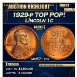 1929-p Lincoln Cent TOP POP! 1c ms67+ rd SEGS