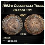 1892-o Barber Dime Colorfully Toned 10c Grades ms6