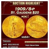 1909/8-p Gold St. Gaudens Double Eagle $20 ms64+ S