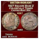1827 Square Base 2 Capped Bust Half Dollar Colorfu