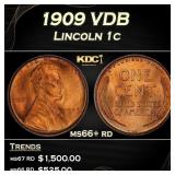 1909 VDB Lincoln Cent 1c ms66+ rd SEGS