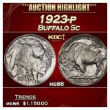 1923-p Buffalo Nickel 5c ms66 SEGS