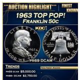 1963 Proof Franklin Half Dollar TOP POP! 50c pr69