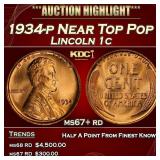 1934-p Lincoln Cent Near Top Pop 1c ms67+ rd SEGS
