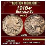 1918-p Buffalo Nickel 5c ms65 SEGS
