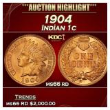 1904 Indian Cent . 1c ms66 rd SEGS