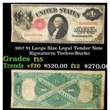 1917 $1 Large Size Legal Tender Note Grades f+ Sig