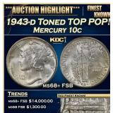 1943-d Mercury Dime Toned TOP POP! 10c ms68+ FSB S