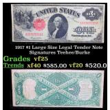 1917 $1 Large Size Legal Tender Note Grades vf+ Si