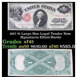 1917 $1 Large Size Legal Tender Note Grades xf+ Si
