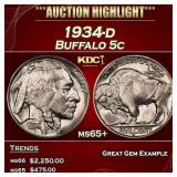 1934-d Buffalo Nickel 5c ms65+ SEGS