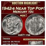 1942-s Mercury Dime Near Top Pop! 10c ms67+ fsb SE
