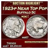 1923-p Buffalo Nickel Near Top Pop! 5c ms67 SEGS