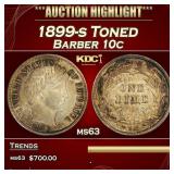 1899-s Barber Dime Toned 10c Grades ms63