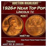 1926-p Lincoln Cent Near Top Pop! 1c ms67 rd SEGS