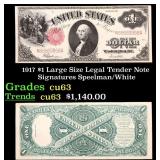 1917 $1 Large Size Legal Tender Note Grades Select