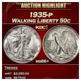1935-p Walking Liberty Half Dollar 50c ms66+ SEGS